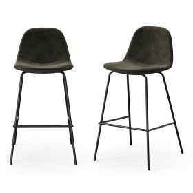 Set of 2 - Modern Counter Height Barstool with Low Back Dark Grey Fabric Seat