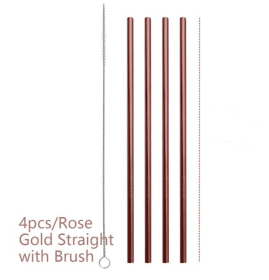 Colourful Reusable Stainless Steel Straws (Color: Rose gold, Style: STRAIGHT)